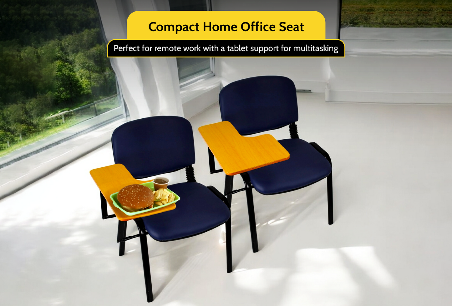 Meta Furniture Leather Stacking Chair With Tablet Desk