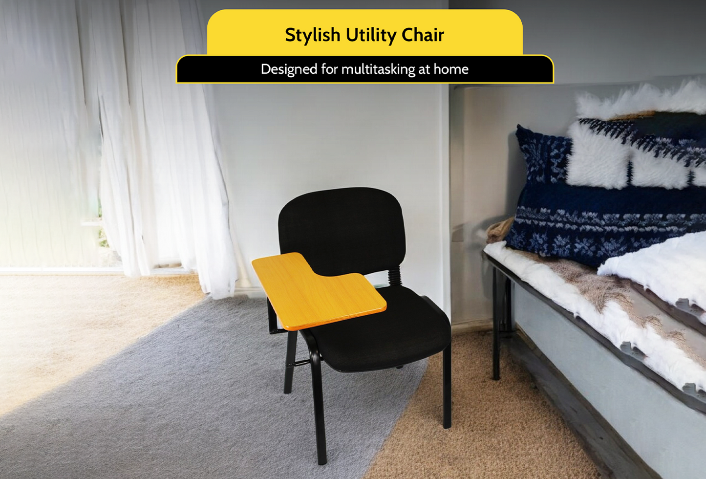 Meta Furniture Leather Stacking Chair With Tablet Desk
