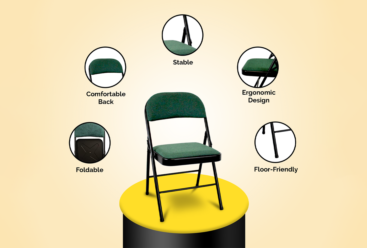 Meta Furniture Fabric Folding Chair with Comfort Cushion