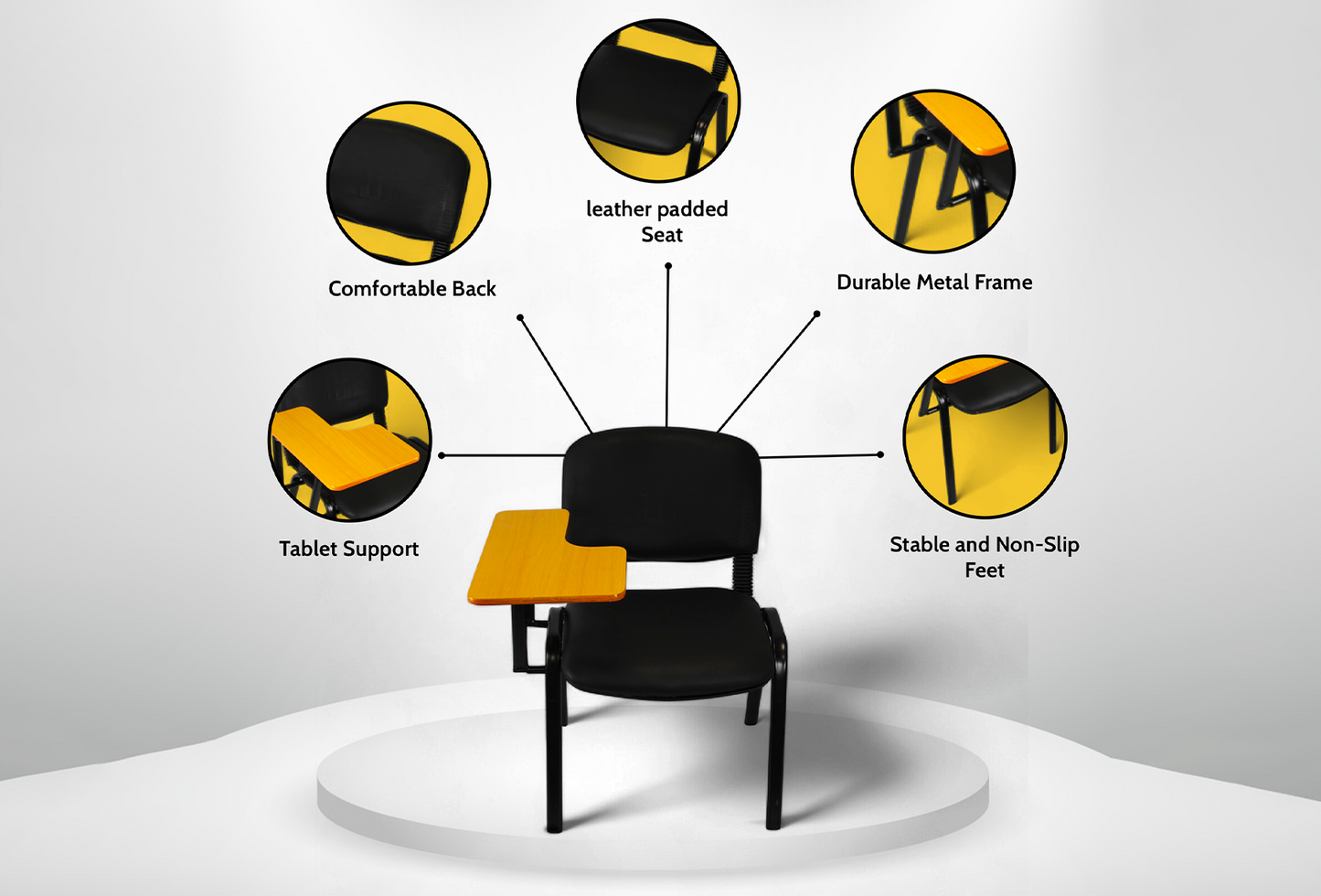 Meta Furniture Leather Stacking Chair With Tablet Desk