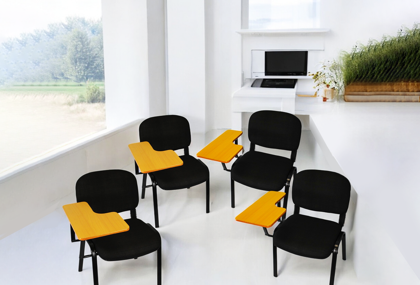 Meta Furniture Leather Stacking Chair With Tablet Desk