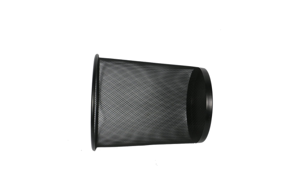 Black mesh cylindrical waste bin by Meta Furniture for office or home use