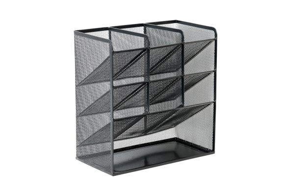 Meta Furniture black metal mesh pen holder with multiple compartments for desk organization