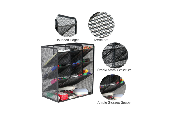 Meta Furniture Pen Holder with metal net, stable metal structure, rounded edges, and ample storage space