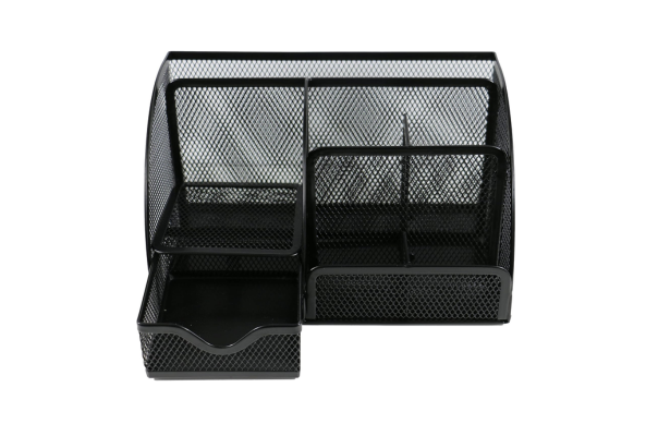 Black metal mesh desktop Organizer Set with multiple compartments for office supplies 12