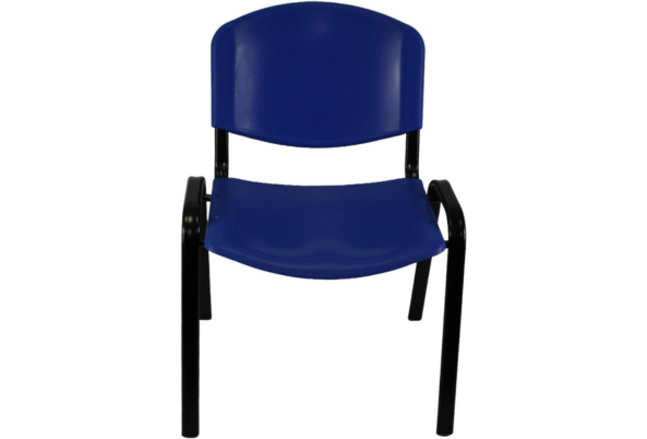 Blue Plastic Stacking Chair with black metal frame and armrests by Meta Furniture