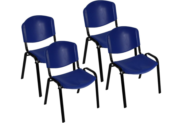 Set of four blue Plastic Stacking Chairs with black metal frames by Meta Furniture