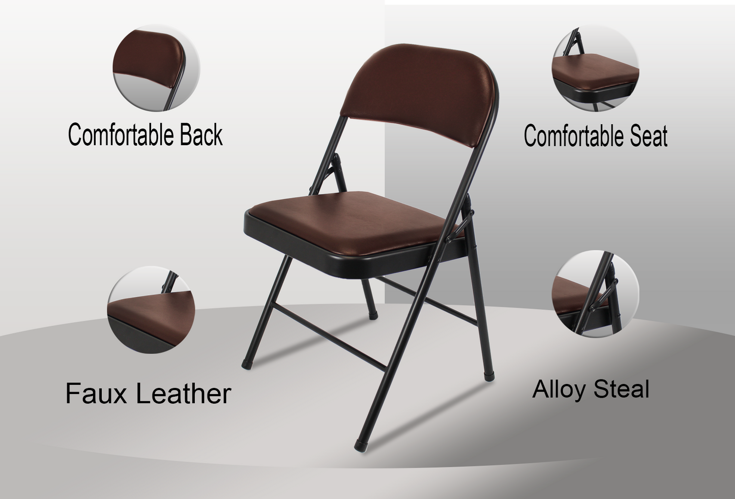 Meta Furniture Leather Folding Chair with Padded Seat