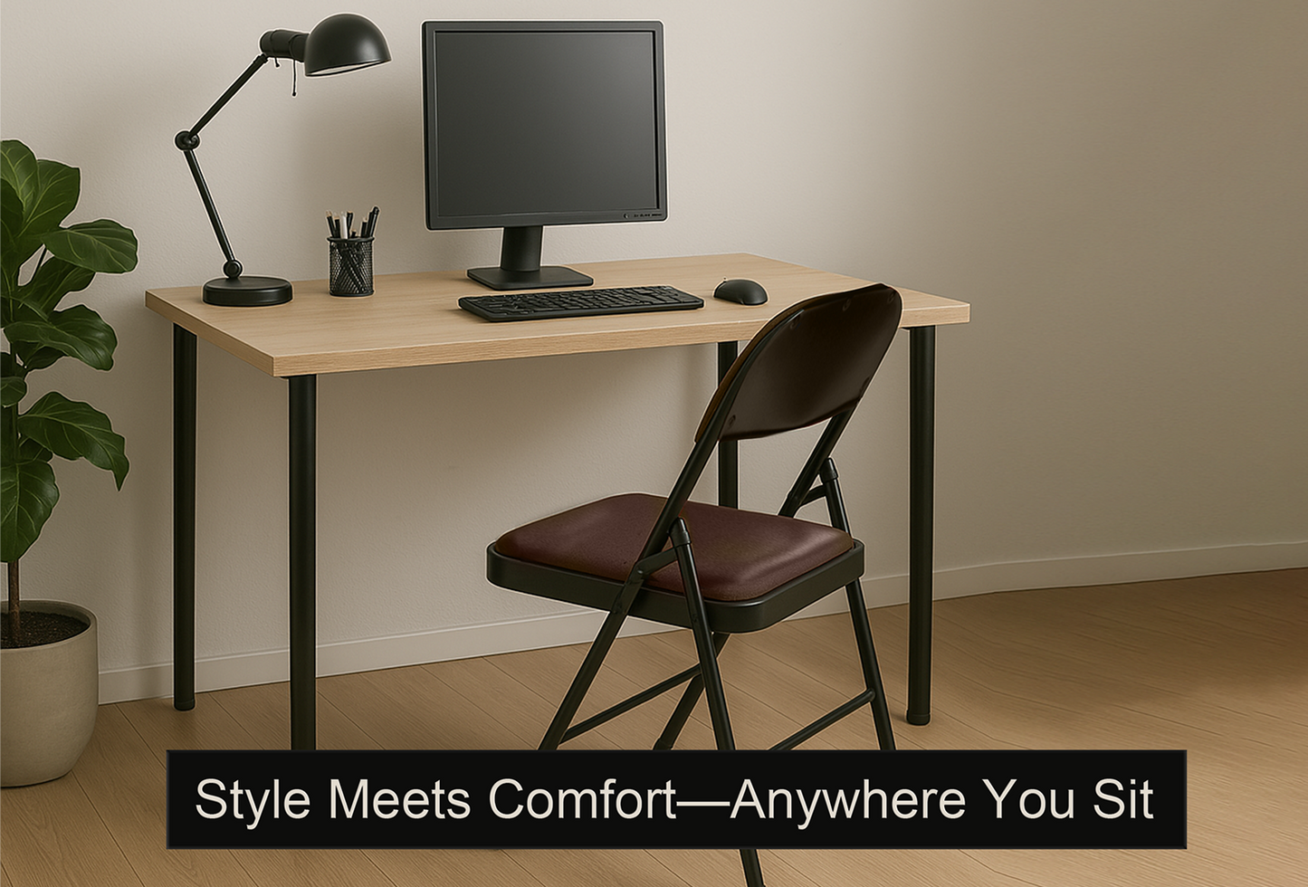 Meta Furniture Leather Folding Chair with Padded Seat