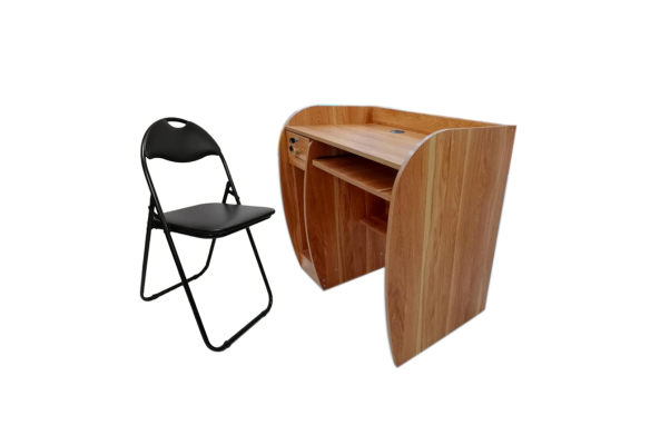 Computer Table With Drawer and Leather Folding Chair set by Meta Furniture in wood finish