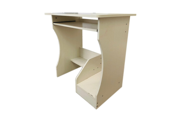 Meta Furniture beige wooden Computer Table With Slide featuring open storage and compact design