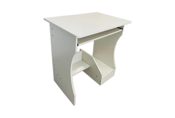 White computer table with slide and side storage shelf by Meta Furniture