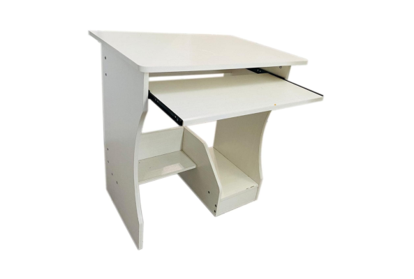 White Meta Furniture computer table with slide tray and additional side shelves for office use