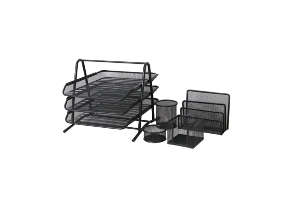 Meta Furniture Desk Organiser 5 Pieces set in black mesh metal for office and home desk organization
