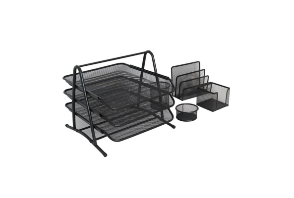 Meta Furniture Desk Organiser 5 Pieces in black mesh for office desktop storage and organization
