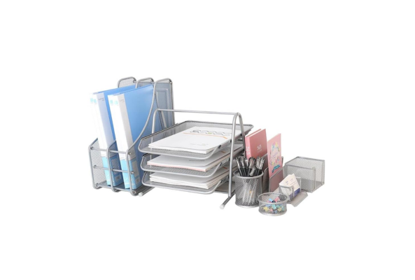 Meta Furniture Desk Organiser 7 Pieces set with file holders, trays, pen cup, and small storage containers