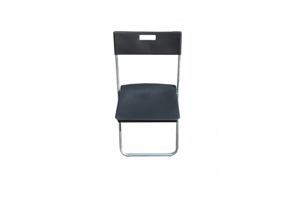Meta Furniture black Exam Table & Plastic Folding Chair with metal frame and simple design