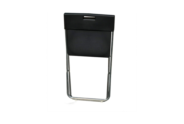Black plastic folding chair with metal frame folded upright from Meta Furniture for Exam Table & Plastic Folding Chair set