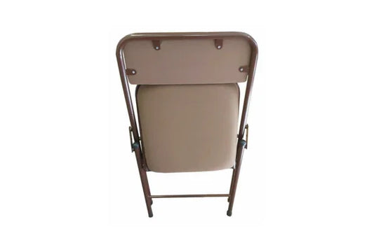Meta Furniture Fabric Folding Chair Turkish in brown color with metal frame and padded seat viewed from the back