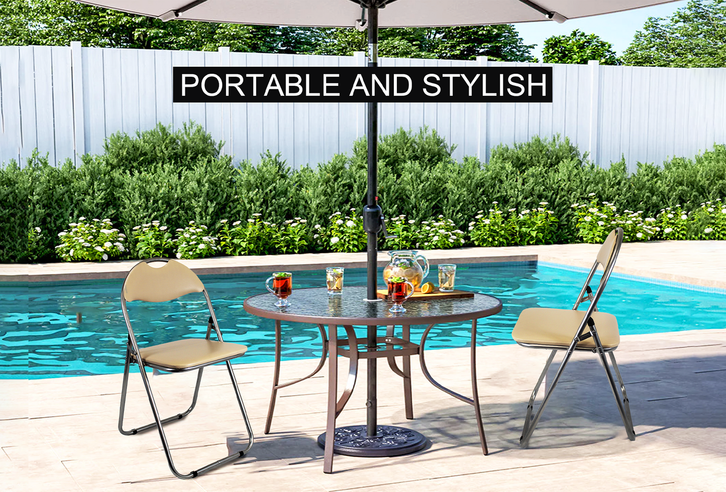 Faux leather Folding Chair - Cream outdoor