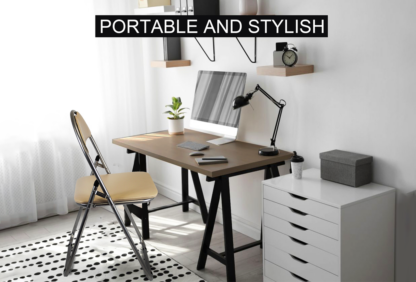 Faux leather Folding Chair - Creamindoor2