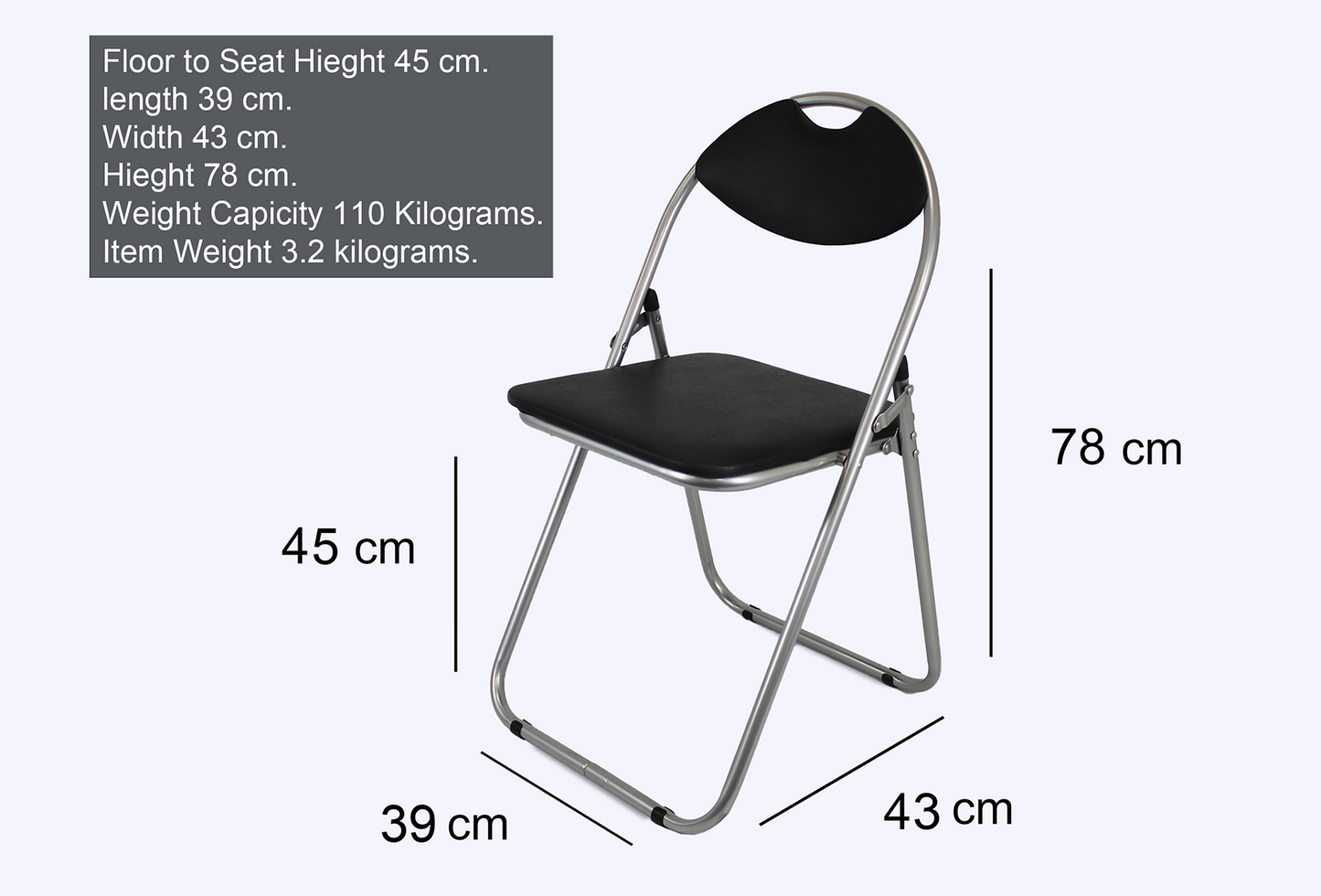 Faux leather Folding Chair - Silver Blackinfo2