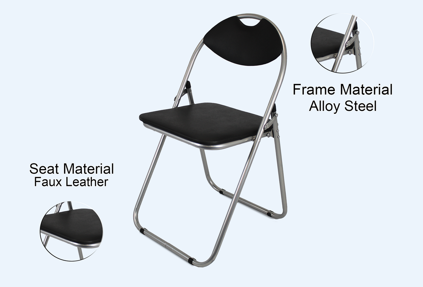 Faux leather Folding Chair - Silver Blackinfo