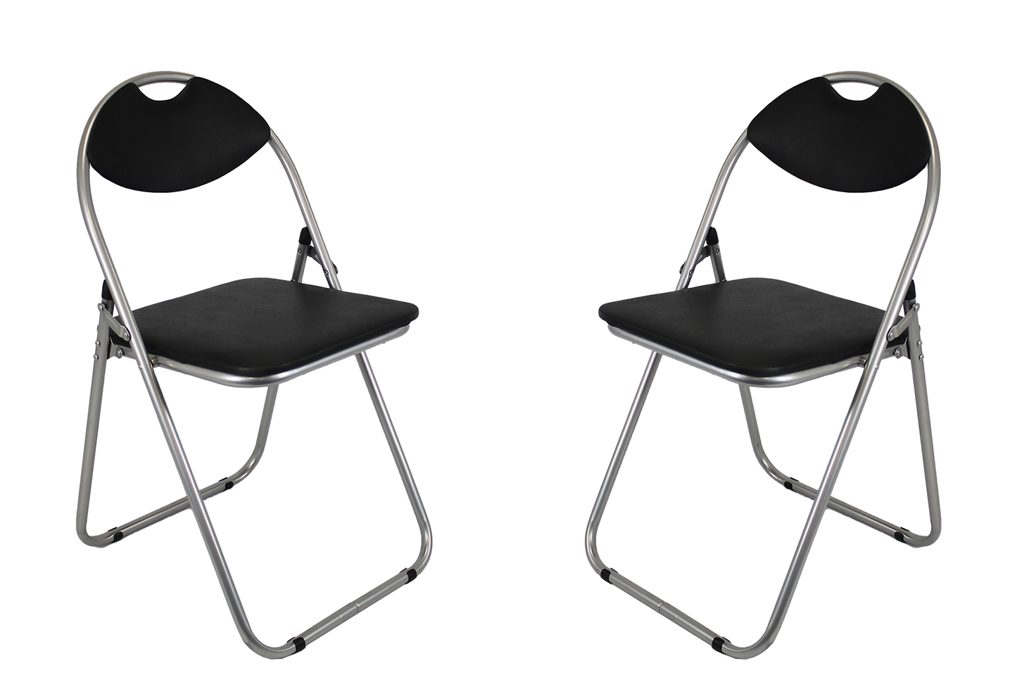 Faux leather Folding Chair - Silver Black pair