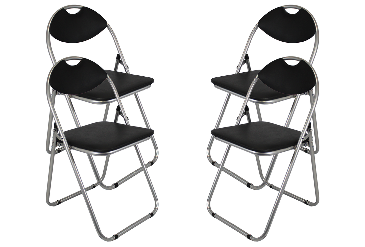Faux leather Folding Chair - Silver Black pack of 4