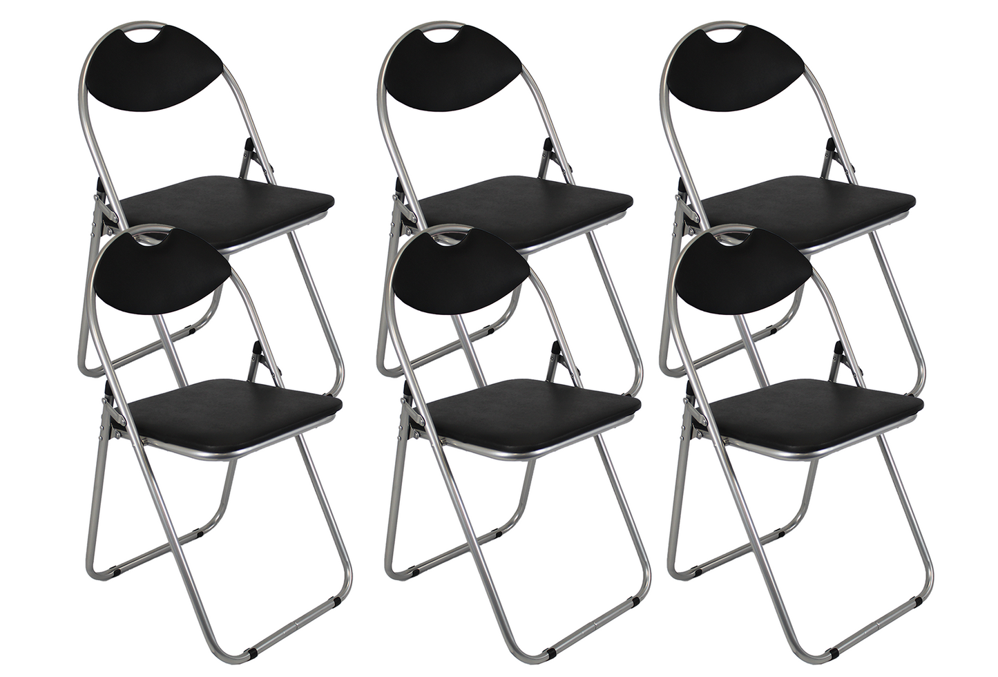 Faux leather Folding Chair - Silver Black pack of 6