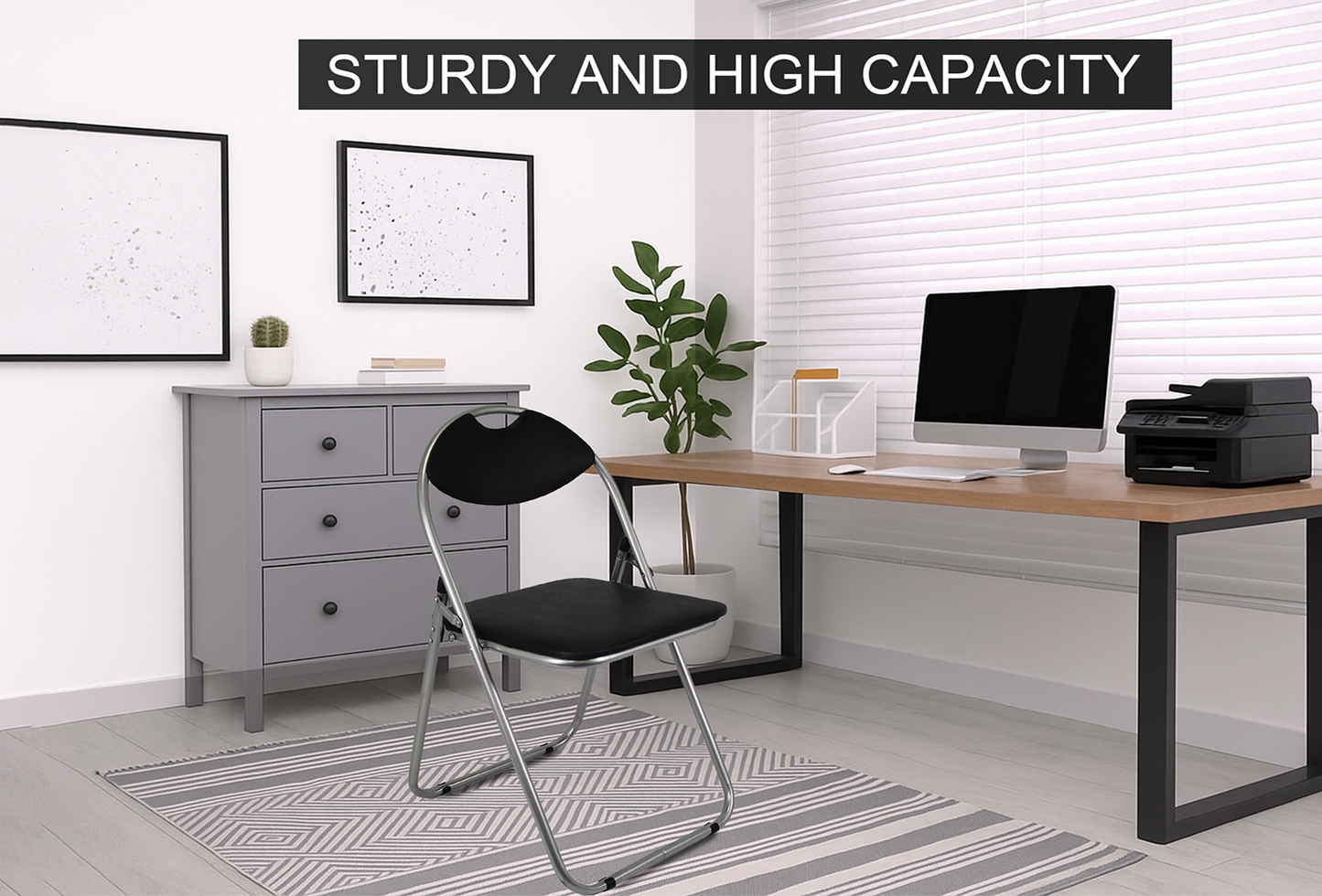 Faux leather Folding Chair - Silver Black indoor