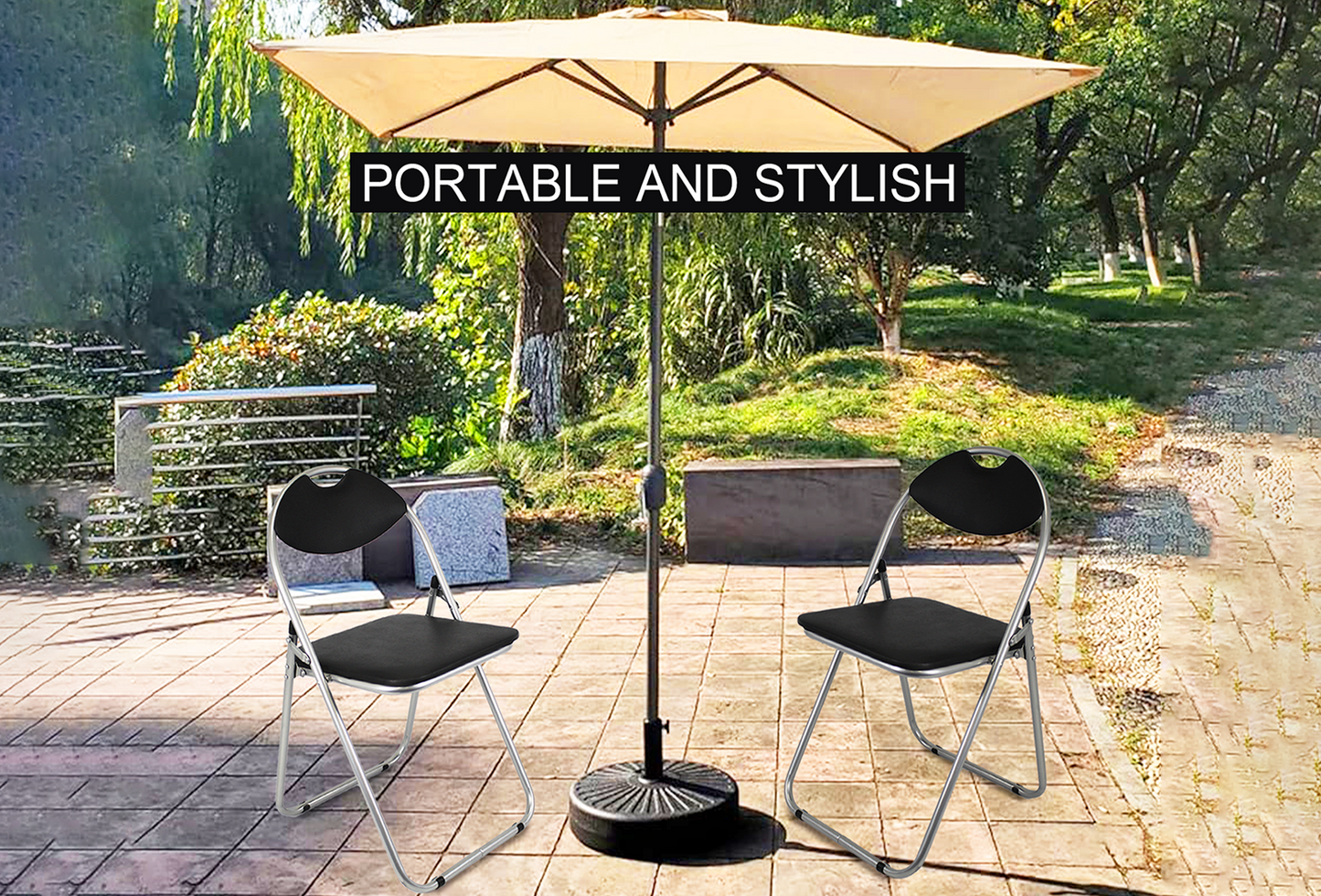 Faux leather Folding Chair - SIlver Black outdoor