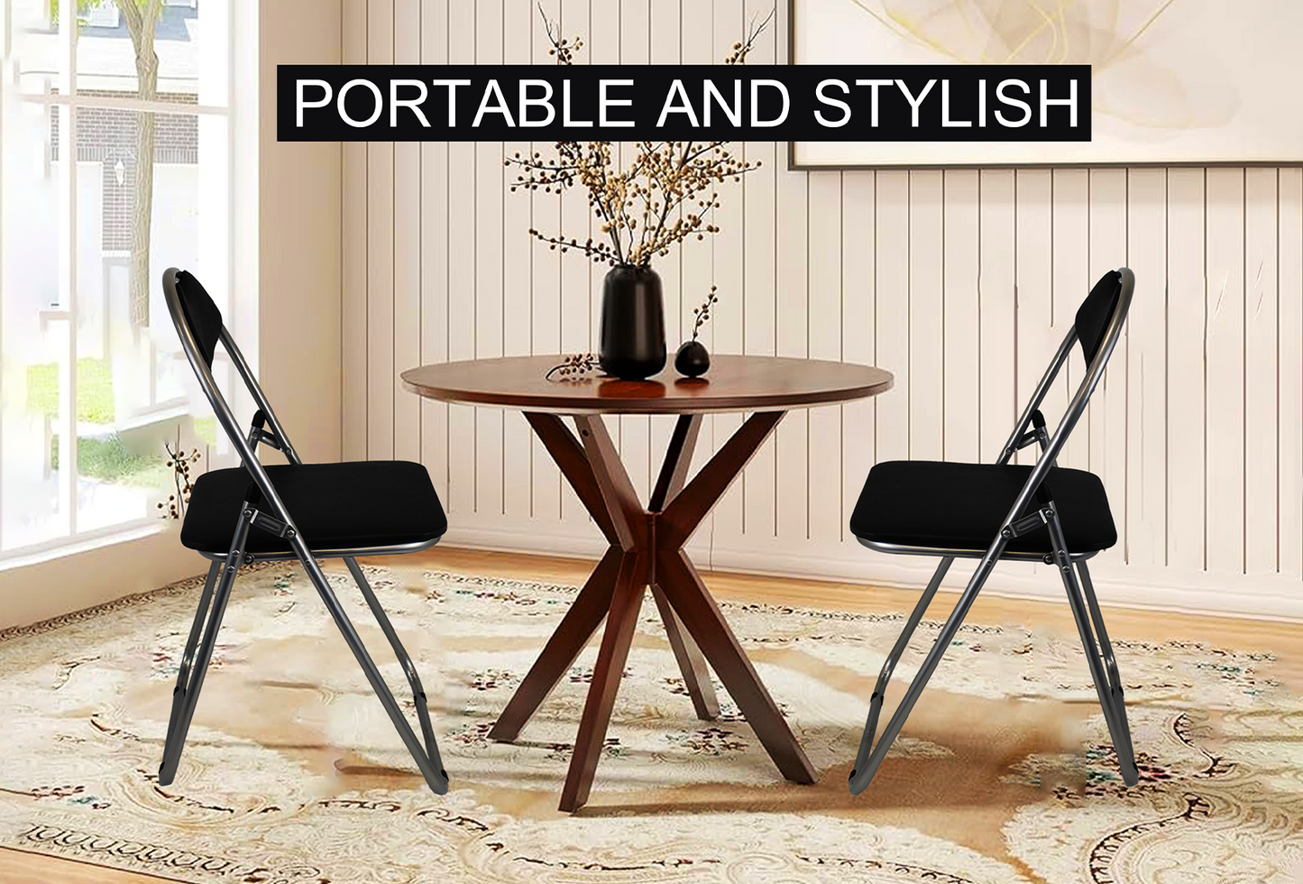 Faux leather Folding Chair - Silver Black indoor4