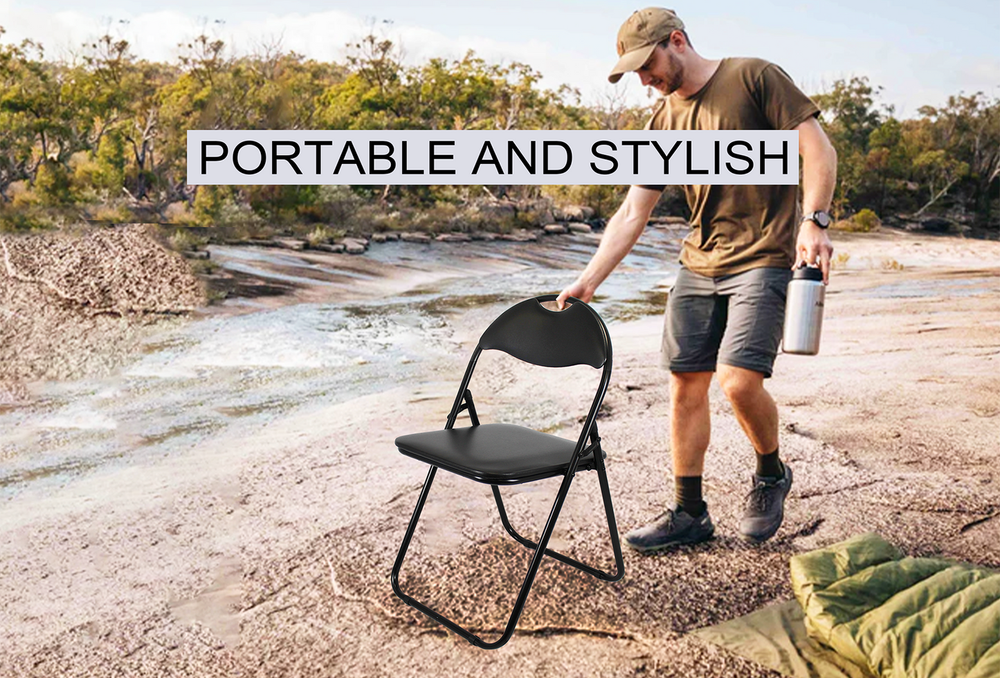 Faux leather Folding Chair - Blackout2