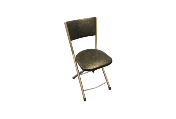 Meta Furniture black leather padded chair with foldable metal frame and cushioned seat