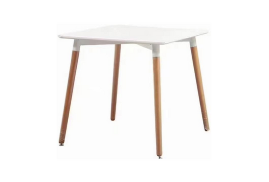 Meta Furniture modern dining table with white top and wooden tapered legs