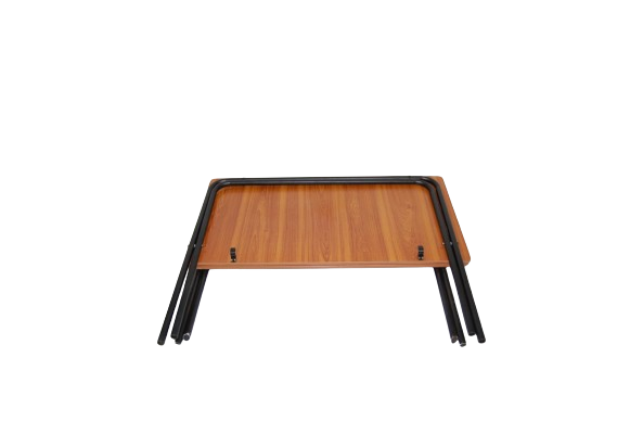 Meta Furniture Rect Dining Table with wooden top and black metal legs folded for storage