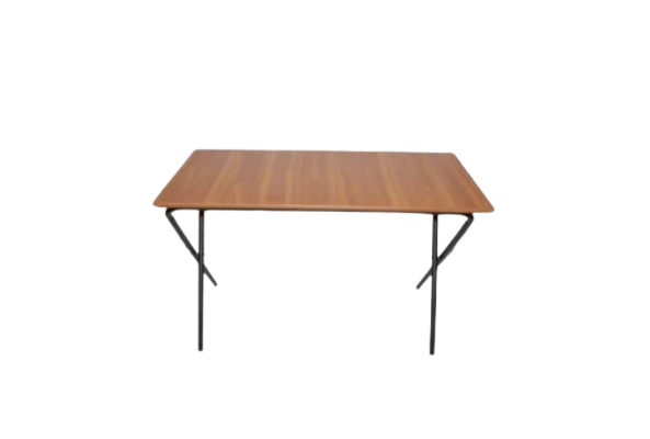 Meta Furniture Rect Dining Table with wooden top and black metal legs on black background