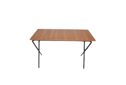 Meta Furniture Rect Dining Table with wooden top and black metal legs on black background
