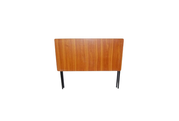 Rect Dining Table by Meta Furniture with wooden top and black metal legs on black background