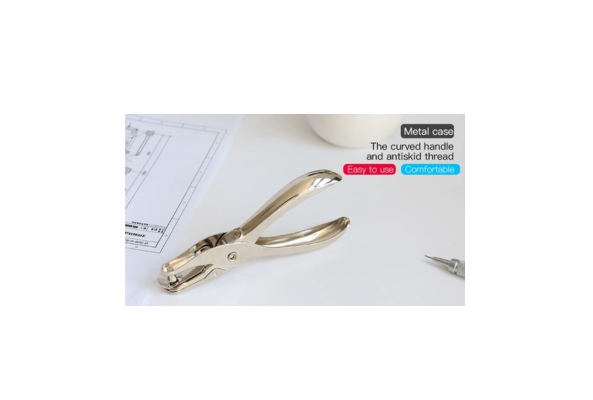 Metal single hole puncher with curved handle and antiskid thread from Meta Furniture