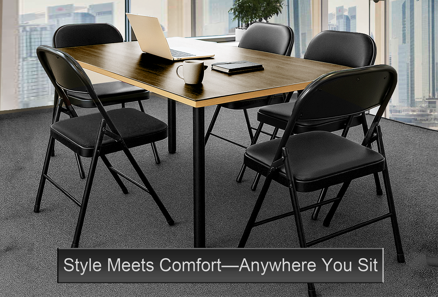 Leather Folding Chair with Padded Seat | Meta Furniture
