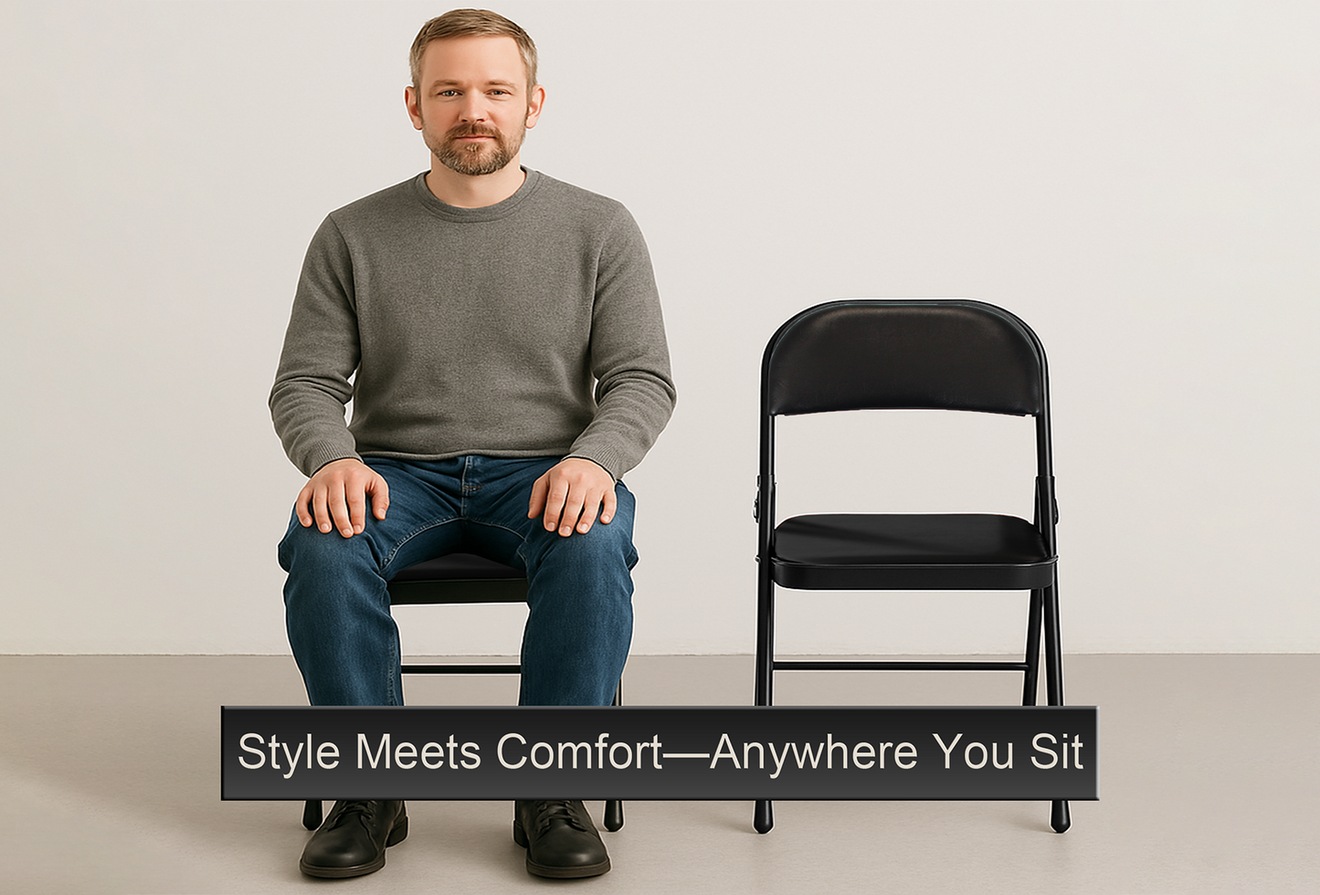 Leather Folding Chair with Padded Seat | Meta Furniture