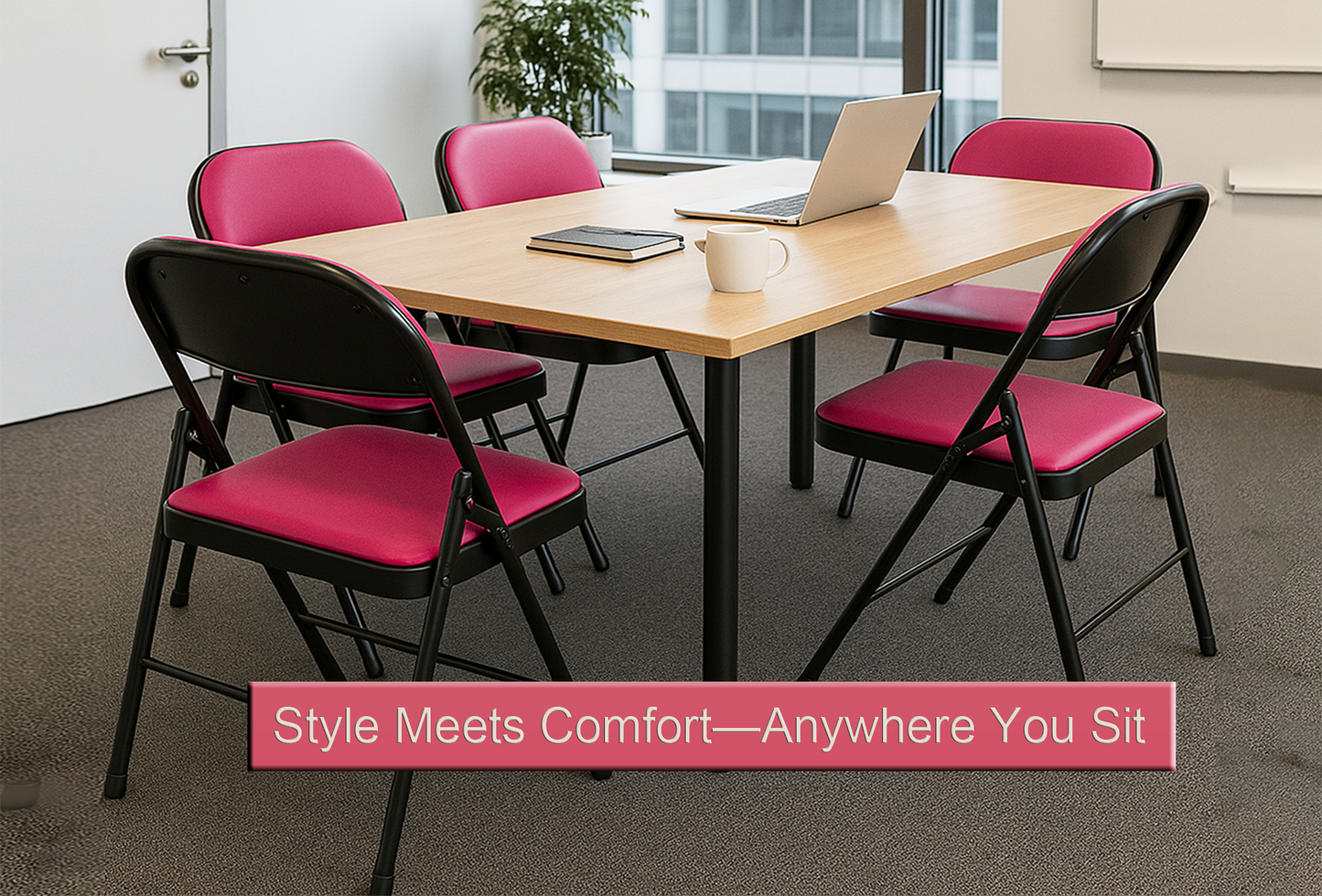 Leather Folding Chair with Padded Seat | Meta Furniture