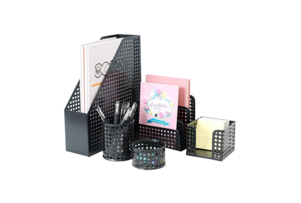 Meta Furniture Stationary Set Holder 5 Piece in black metal mesh for organizing desk accessories