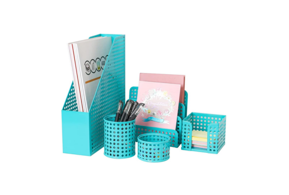 Meta Furniture Stationary Set Holder 5 Piece in turquoise with compartments for pens books and notes