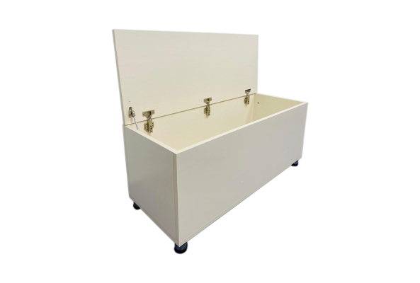Meta Furniture white rectangular storage box with hinged lid and black feet