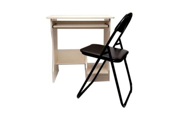 Computer Table With Slide and Leather Folding Chair set by Meta Furniture in black and white colors