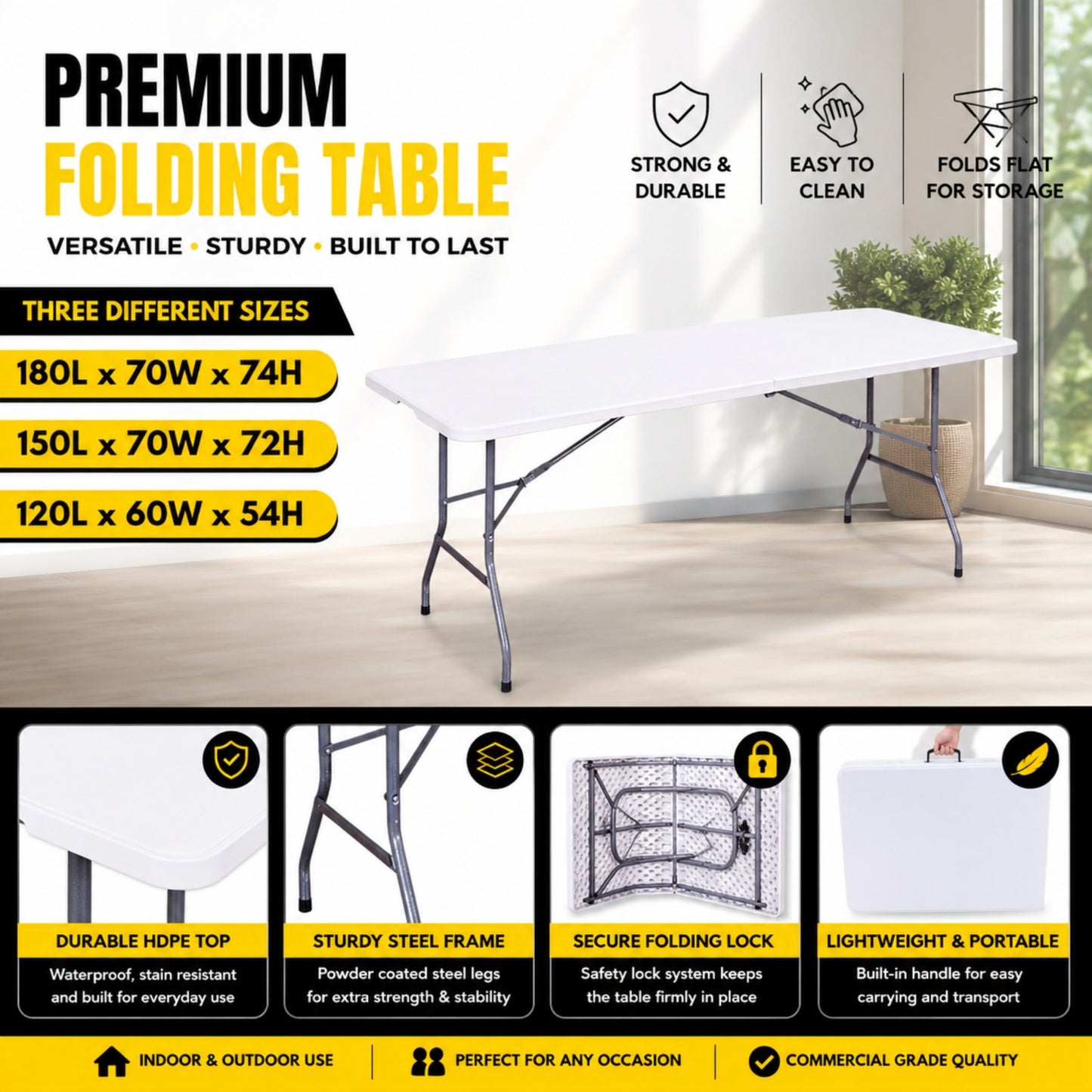 Heavy Duty Folding Trestle Table 120cm 4ft Portable Table