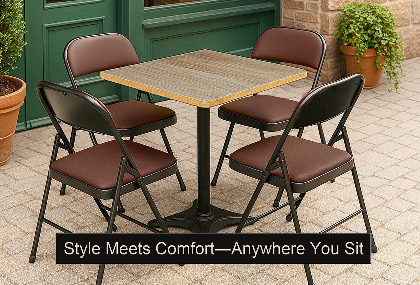 Meta Furniture Leather Folding Chair with Padded Seat